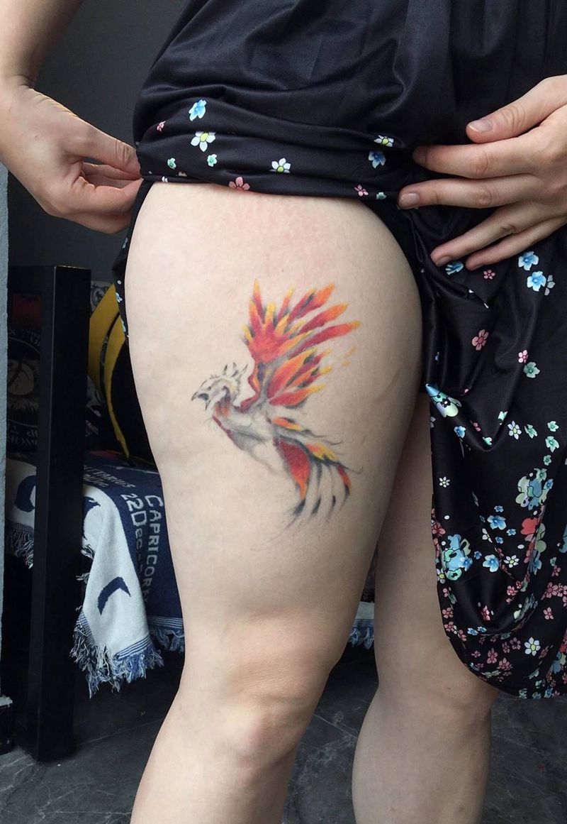 修改凤凰纹身图片_腿部臀部纹身图案