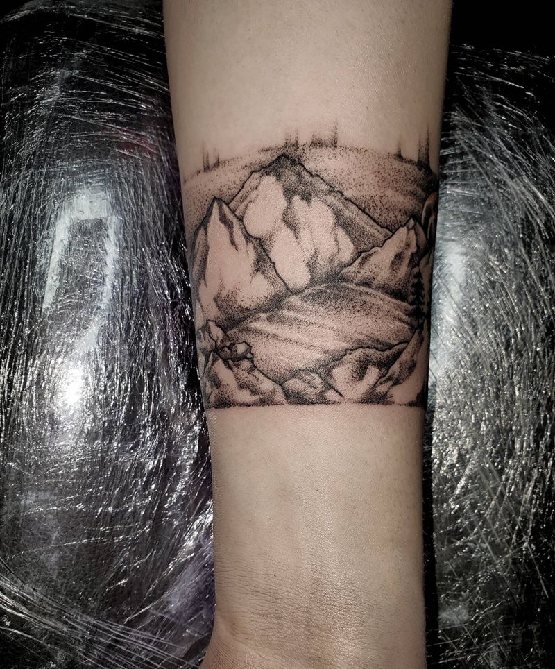 风景臂环纹身图片_手臂欧美写实山海风景臂环纹身图案