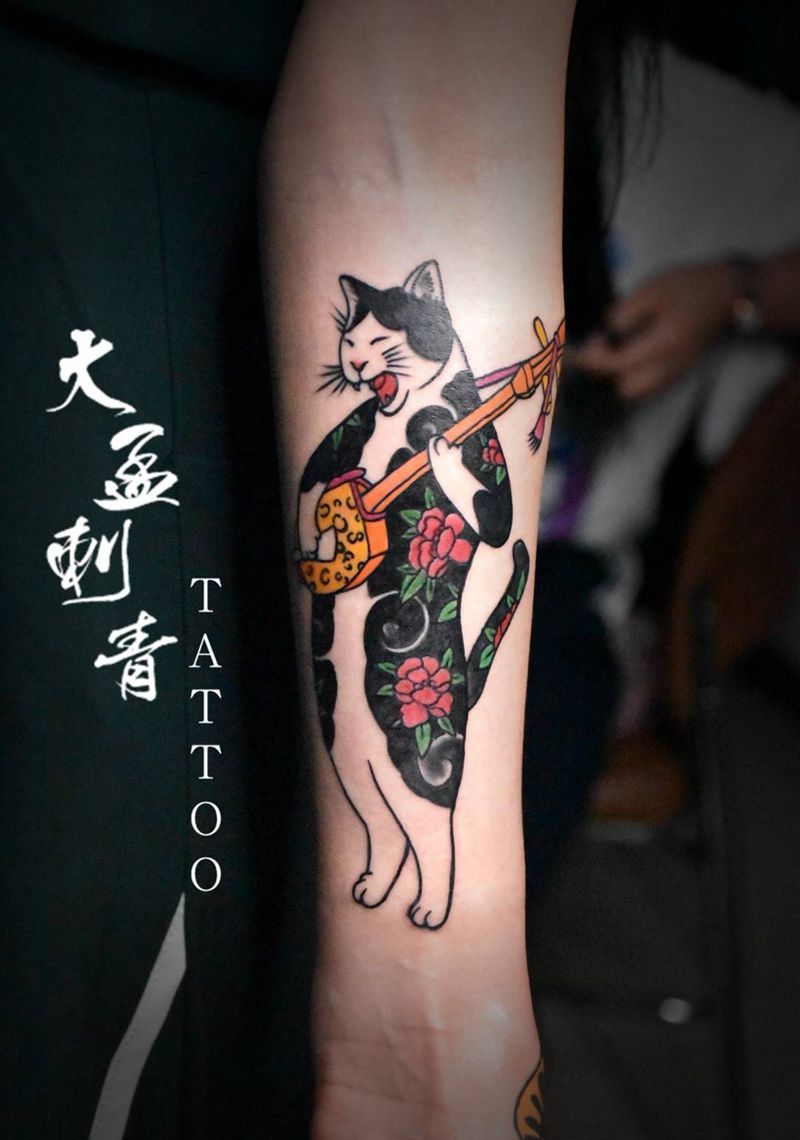 和风猫纹身图片_成品纹身图案