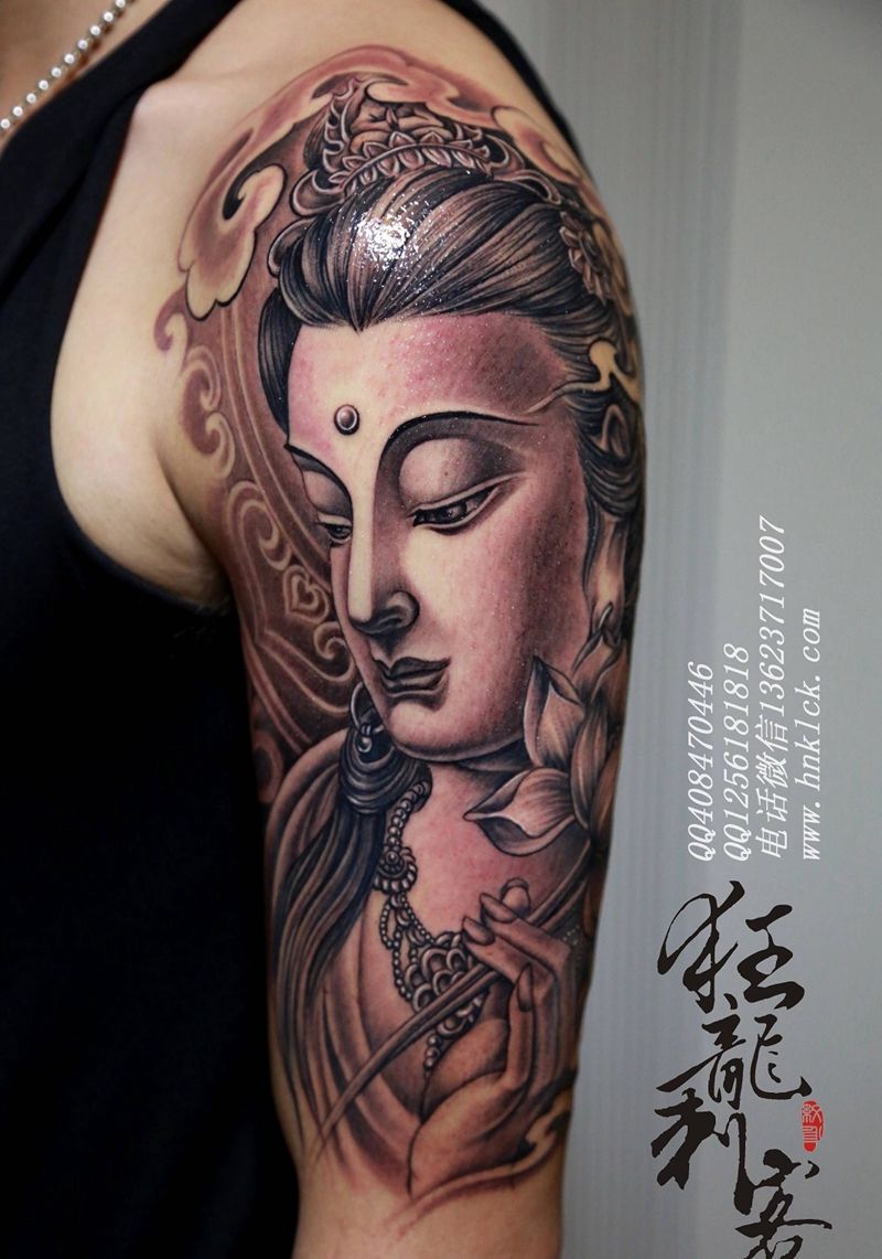 菩萨纹身图片_成品肩部手臂传统肖像人物宗教鬼神原创纹身图案
