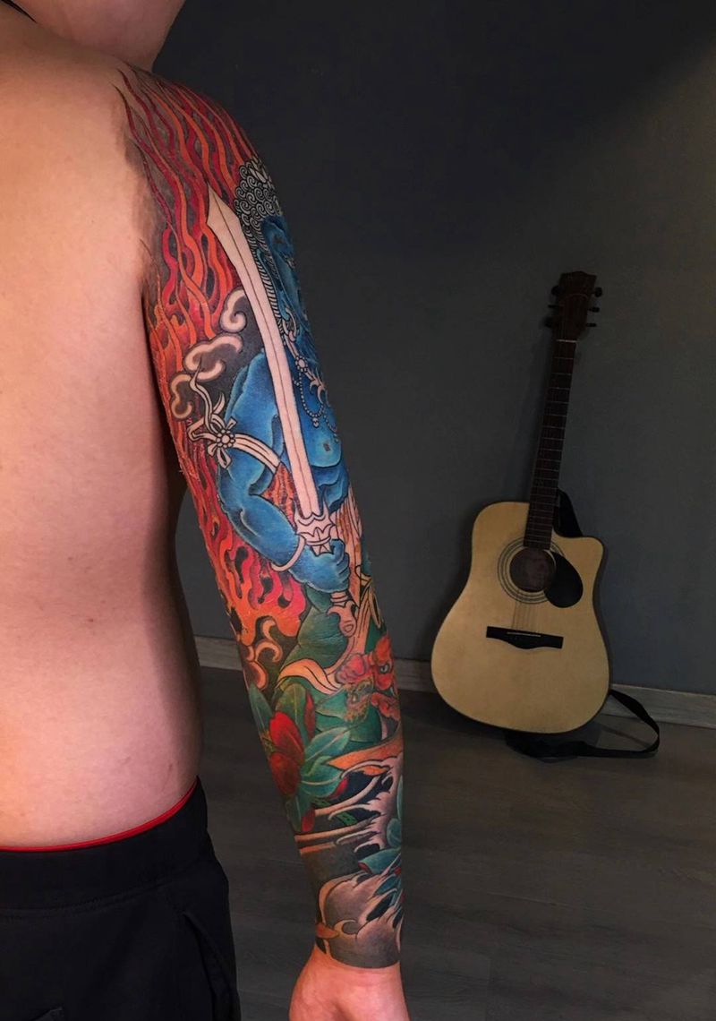 花臂纹身图片_手臂肩部新传统纹身图案