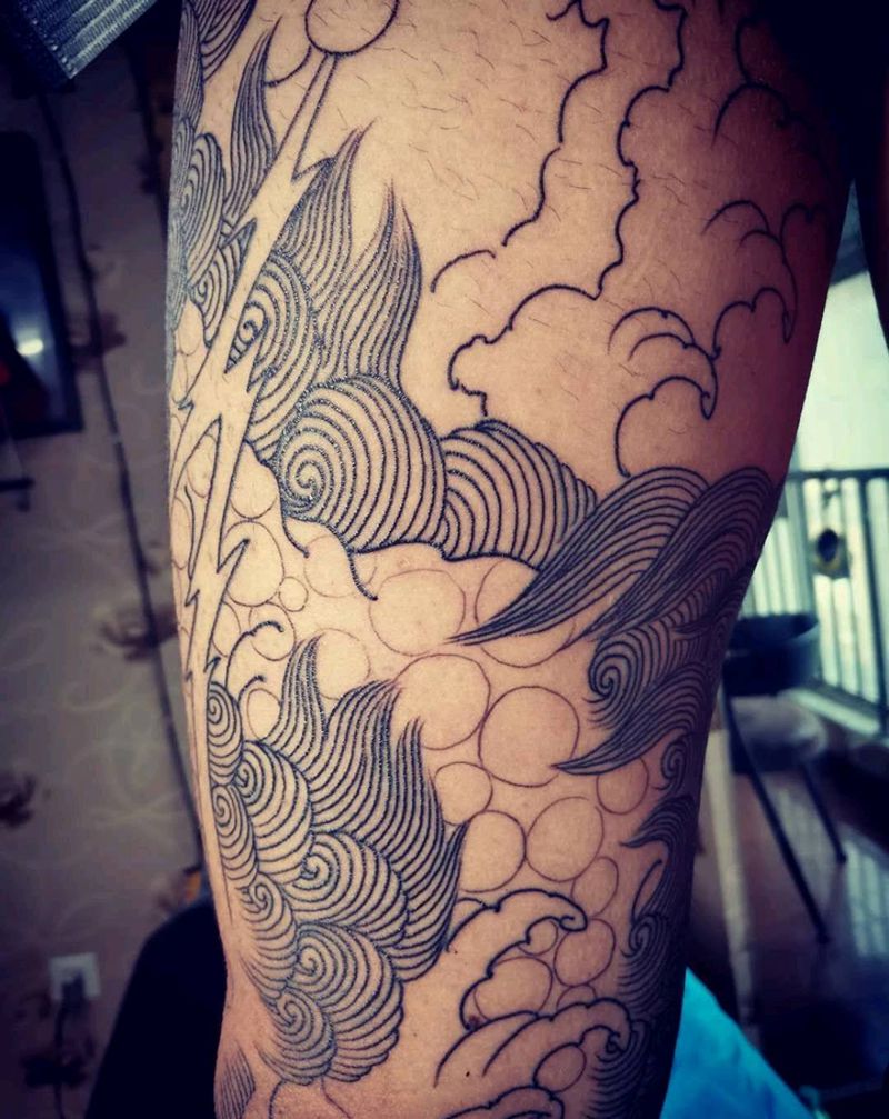 唐狮纹身图片_腿部背部新传统唐狮纹身图案