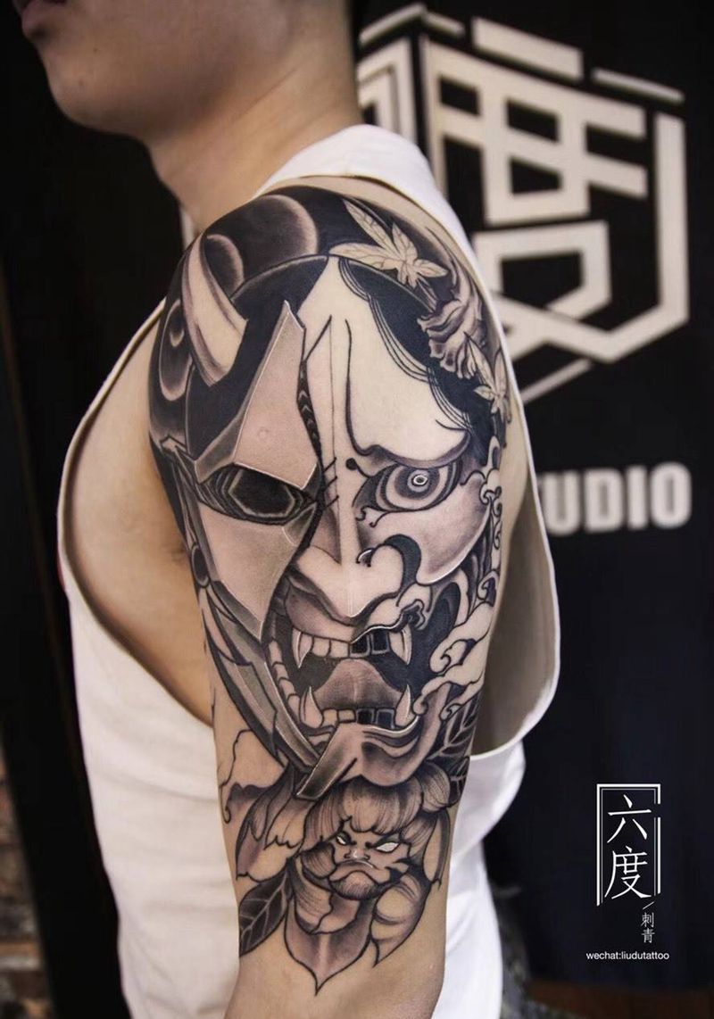 大臂般若 原创设计纹身图片_手稿成品手臂传统动物植物鬼神原创纹身图案