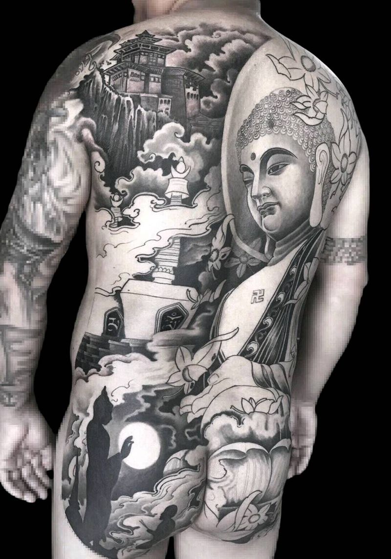 佛系纹身图片_背部腿部纹身图案