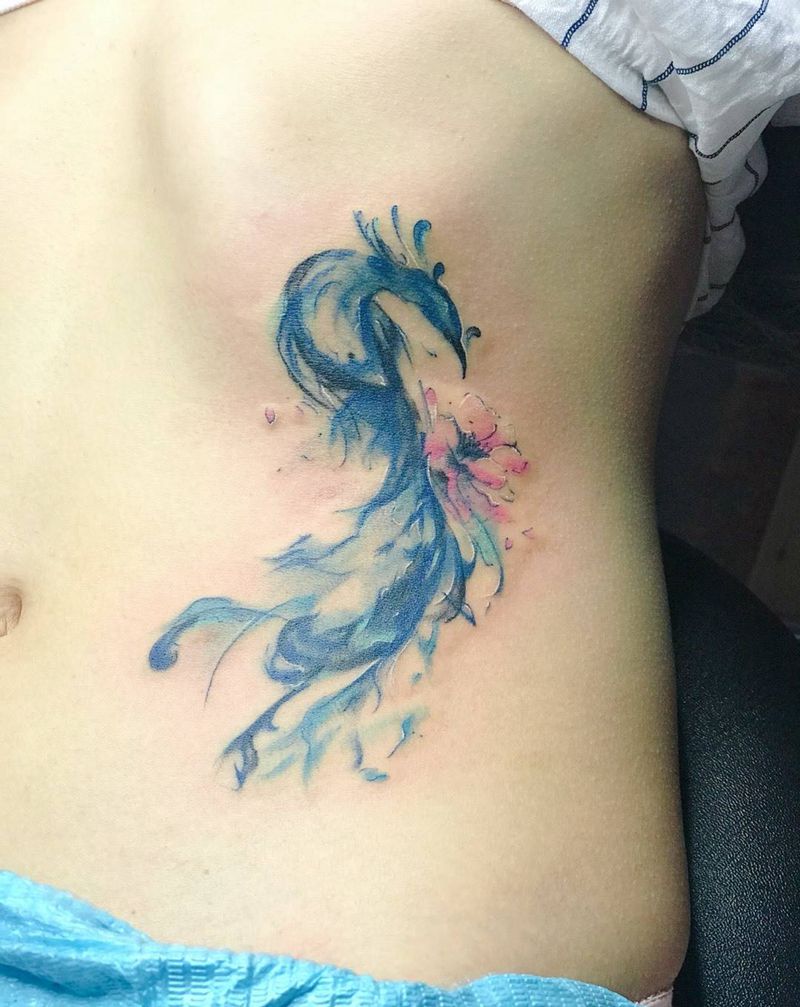 凤凰纹身图片_成品腹部纹身图案