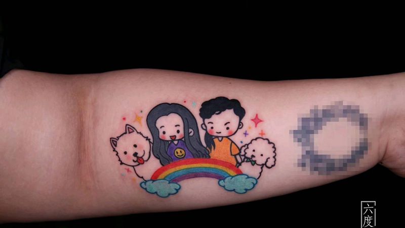 一家人纹身图片_手臂New School纹身图案