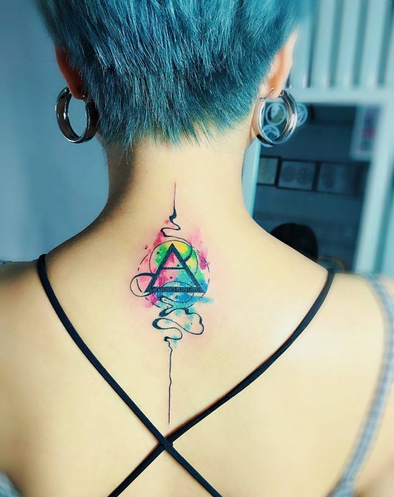 抽象水彩纹身图片_成品颈部纹身图案