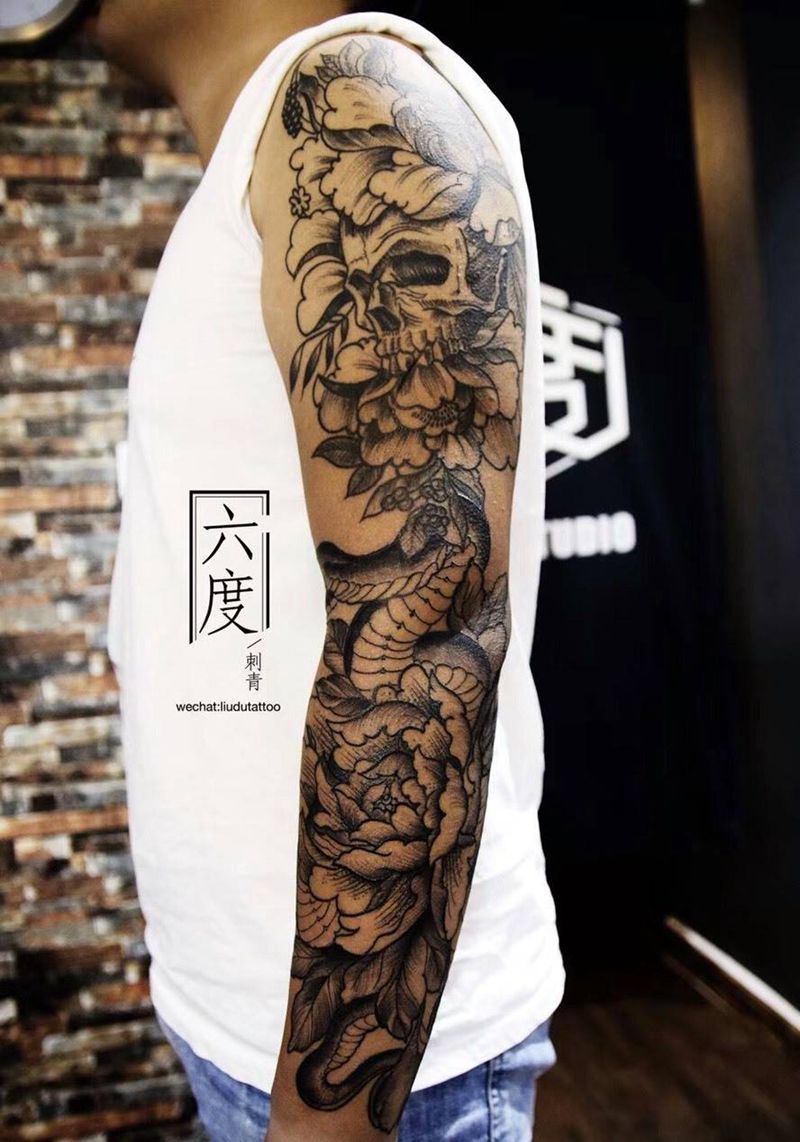 花臂纹身图片_几何动物原创欧美手臂成品纹身图案