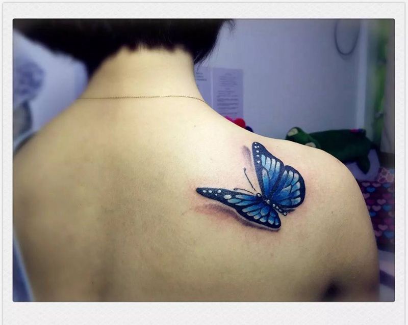 蓝蝴蝶纹身图片_成品动物纹身图案
