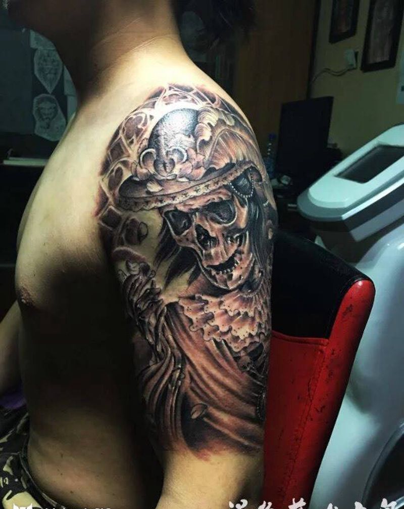 欧美黑灰骷髅纹身图片