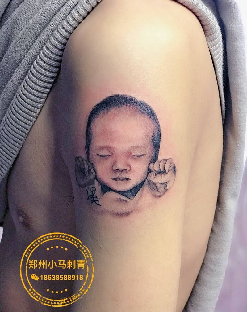 宝宝肖像纹身图片_成品手臂写实人物纹身图案