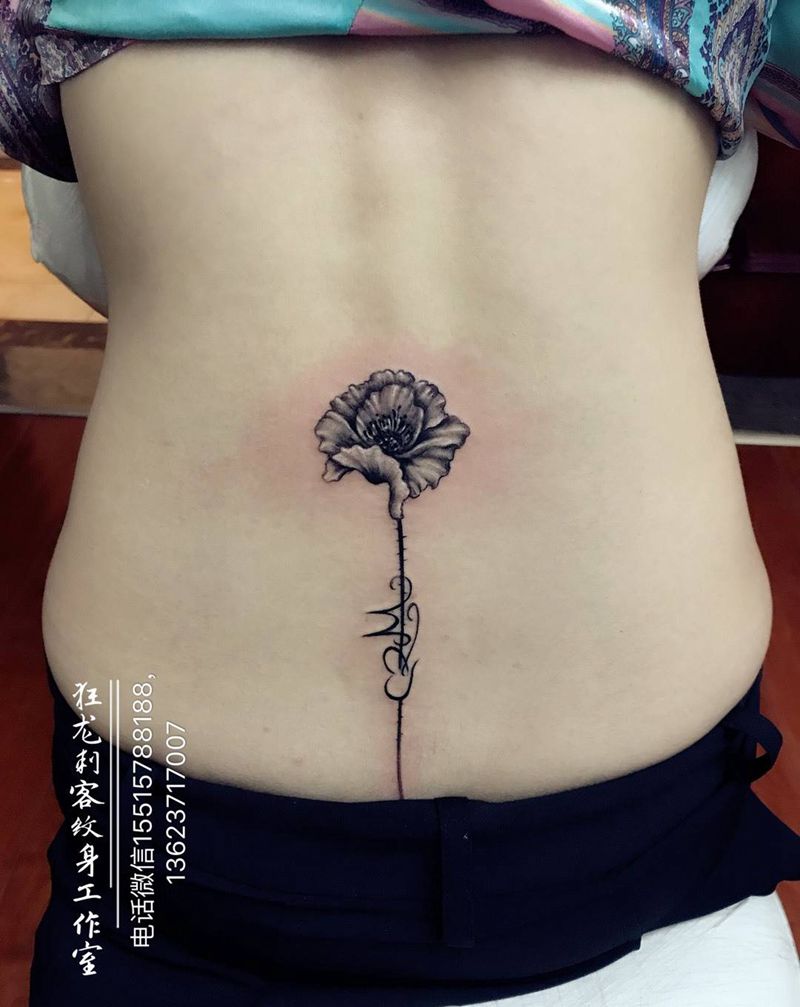 罂粟纹身图片_成品颈部肩部背部腰部臀部清新几何字符植物纹身图案
