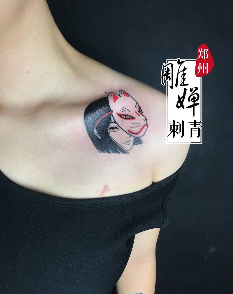 传统小面具纹身图片