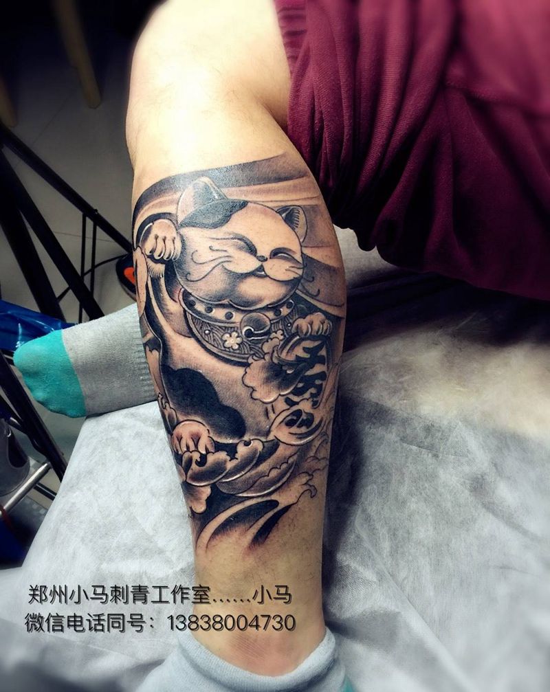 招财猫纹身图片