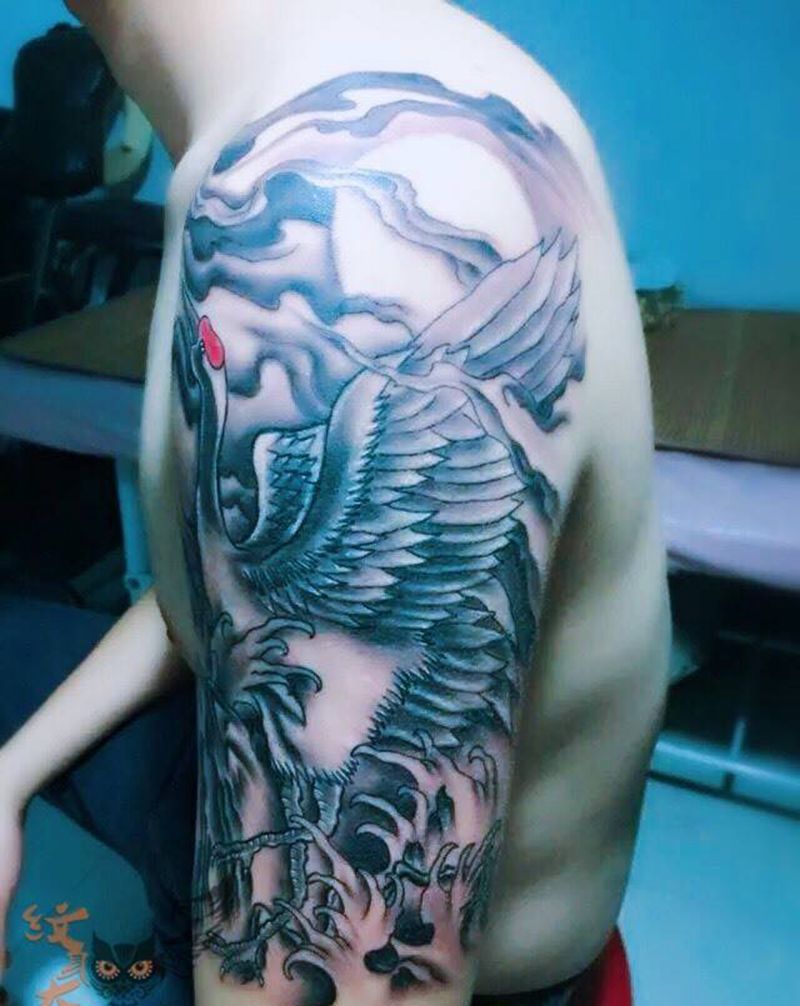 鹤，鸿运当头，纹身图片_成品纹身图案
