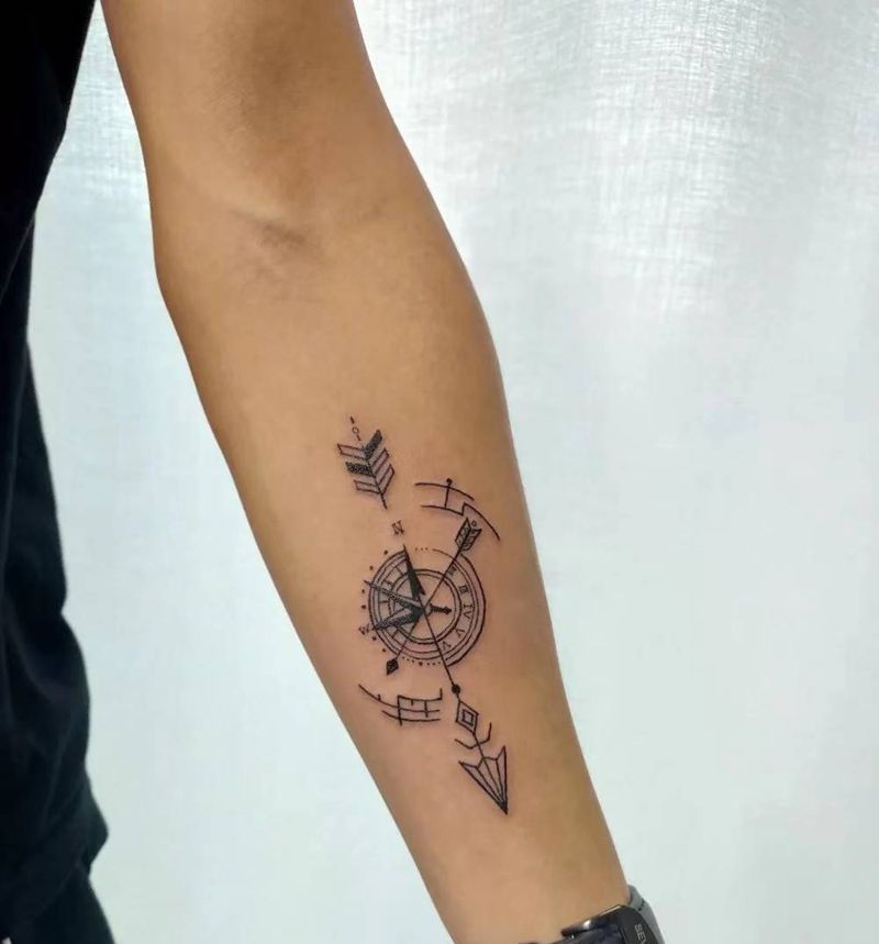 指南针纹身图片_几何纹身图案