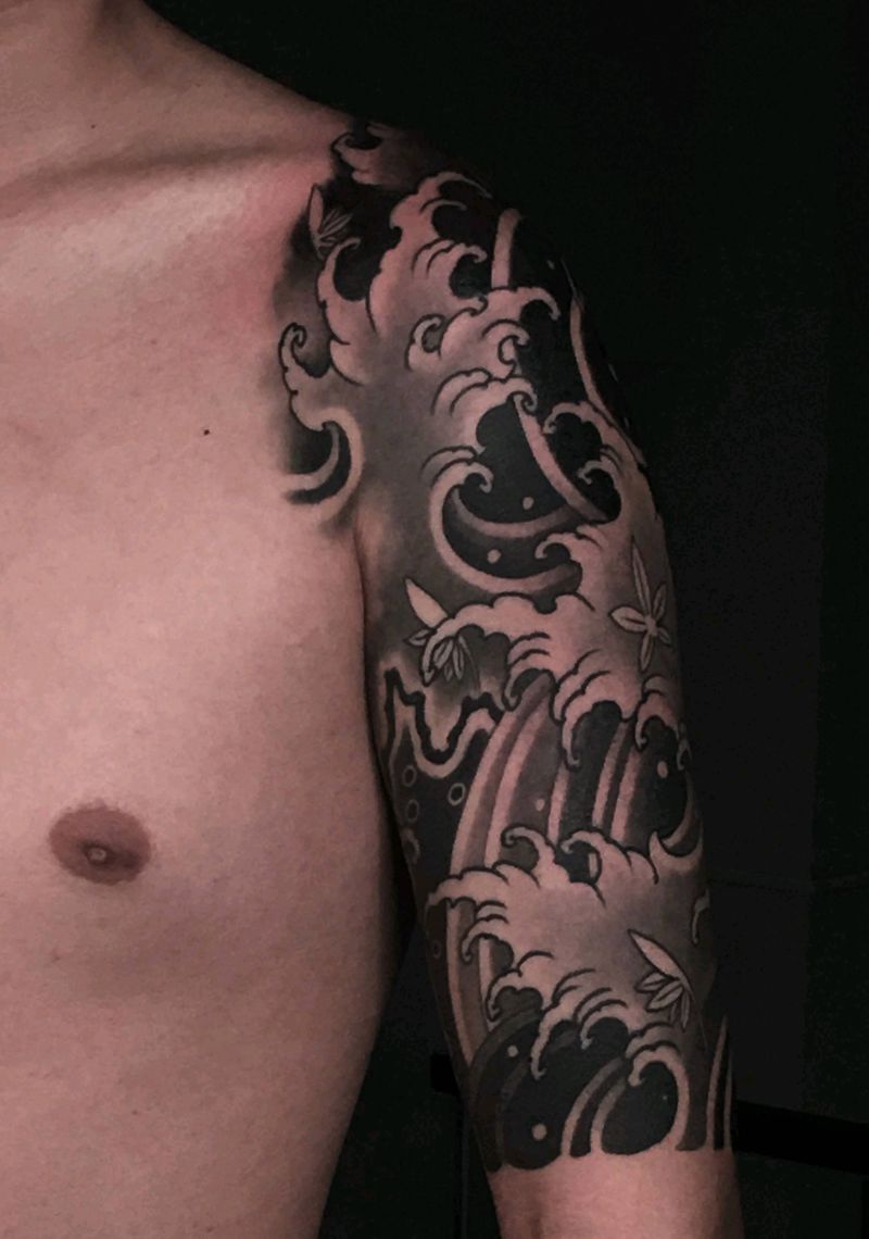 浪臂纹身图片_手臂新传统浪纹身图案