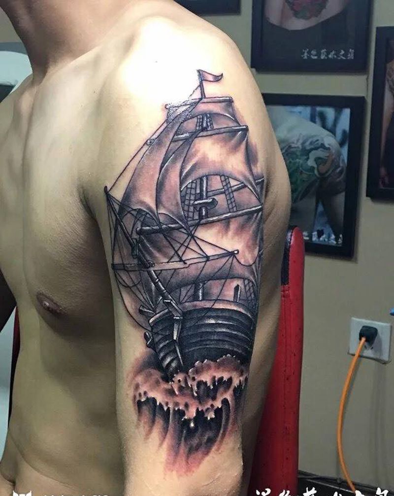帆船纹身图片