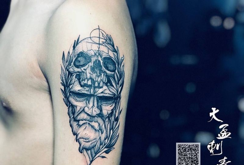 点刺骷髅纹身图片_成品纹身图案