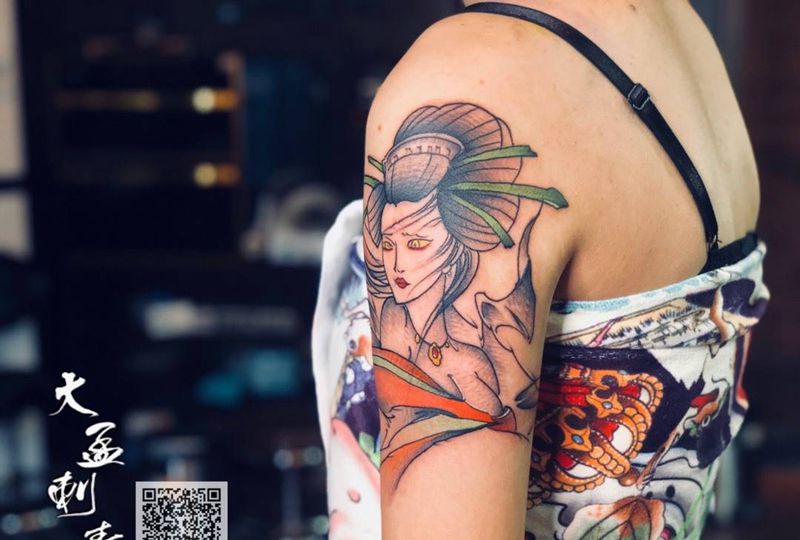 抽象艺妓纹身图片_成品纹身图案