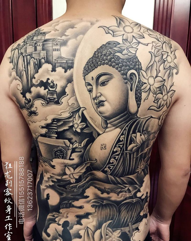佛纹身图片_成品肩部背部腰部肖像写实人物鬼神宗教纹身图案