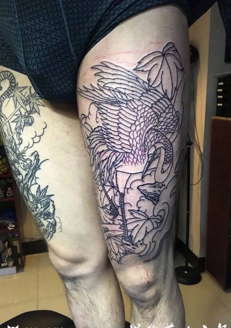 虎鹤双形纹身图片