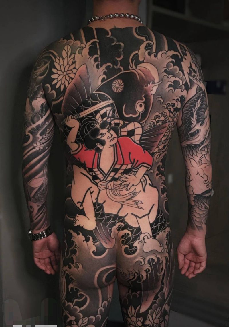 未完工纹身图片_背部腿部新传统老传统纹身图案