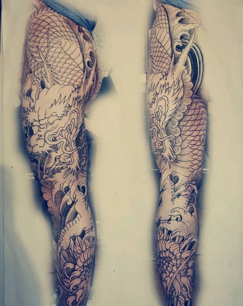 龙腿纹身图片_腿部纹身图案