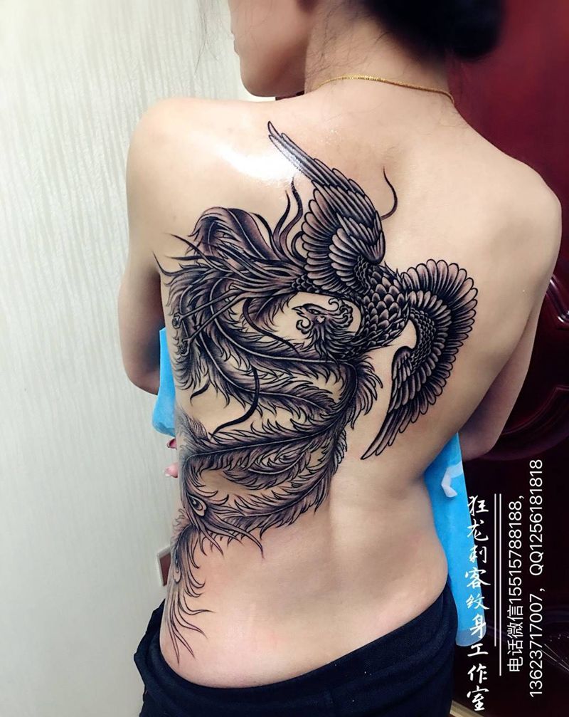 凤凰纹身图片_成品背部腹部腰部臀部传统动物鬼神原创纹身图案