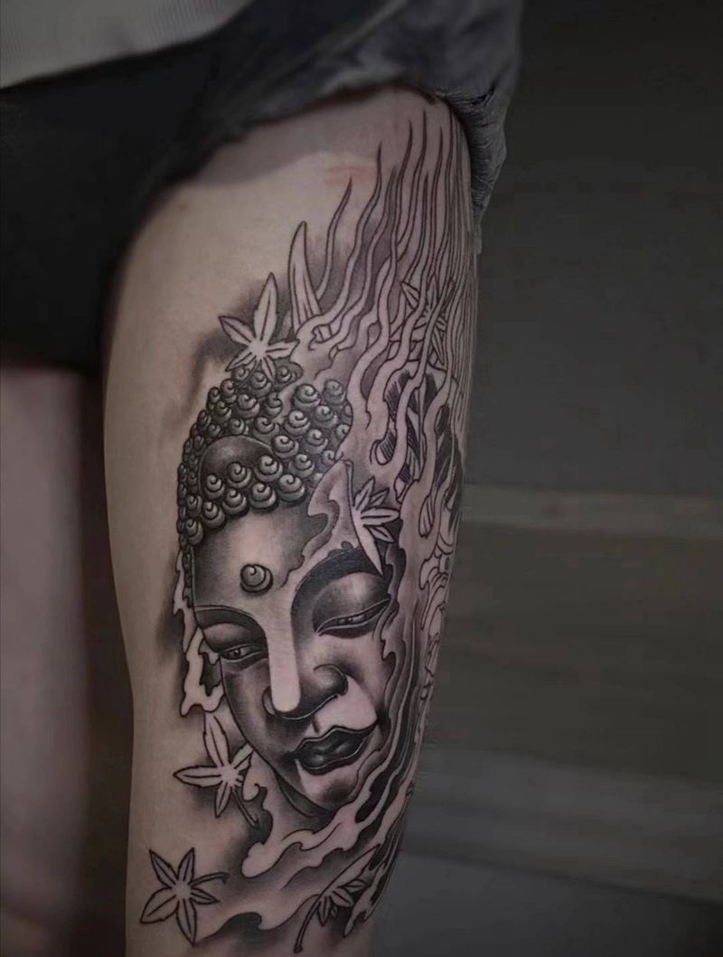 一念之间纹身图片_腿部臀部老传统新传统纹身图案