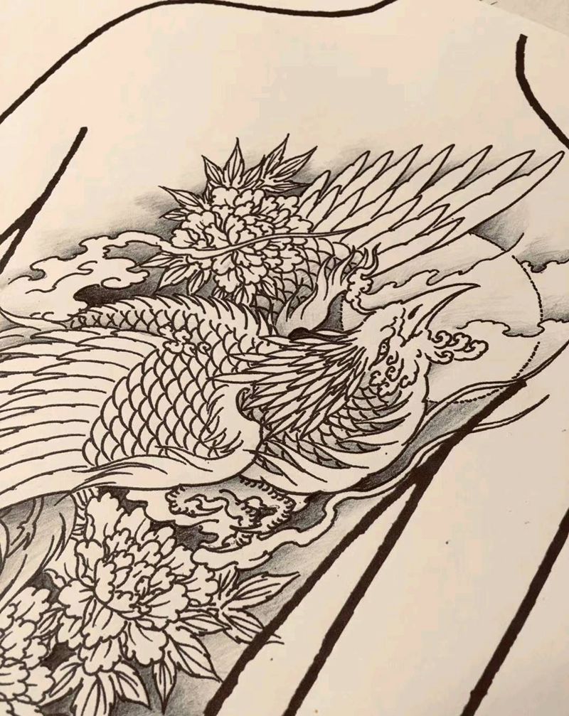凤凰纹身图片_背部新传统纹身图案