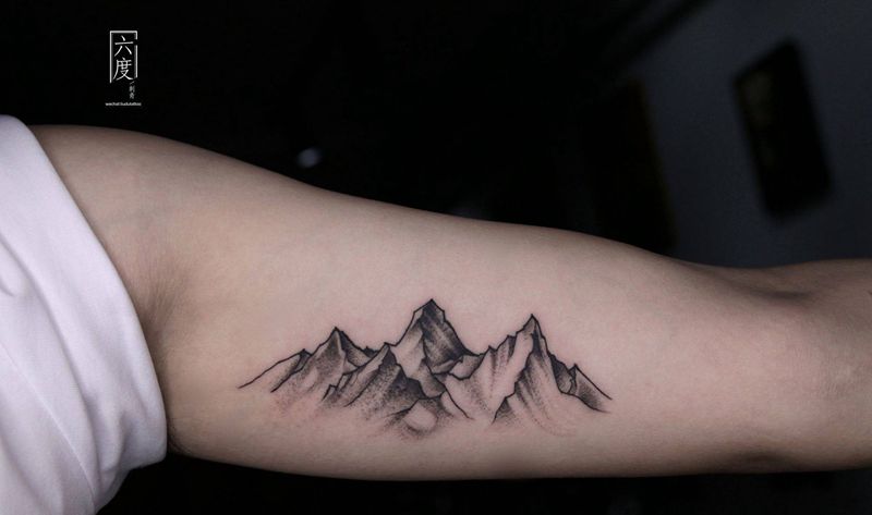 山 遮盖纹身图片_手臂几何纹身图案