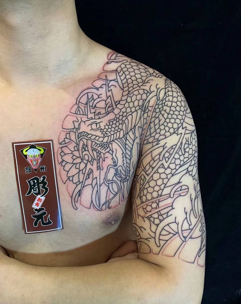 半甲老传统纹身图片_肩部老传统纹身图案