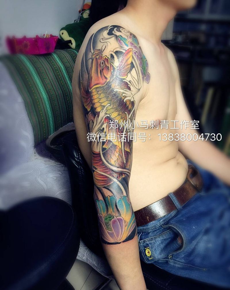 七分袖纹身图片_成品手臂传统纹身图案