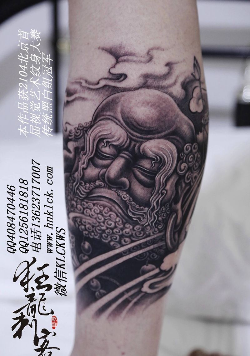 达摩纹身图片_成品脚部腿部传统国画肖像宗教人物鬼神纹身图案