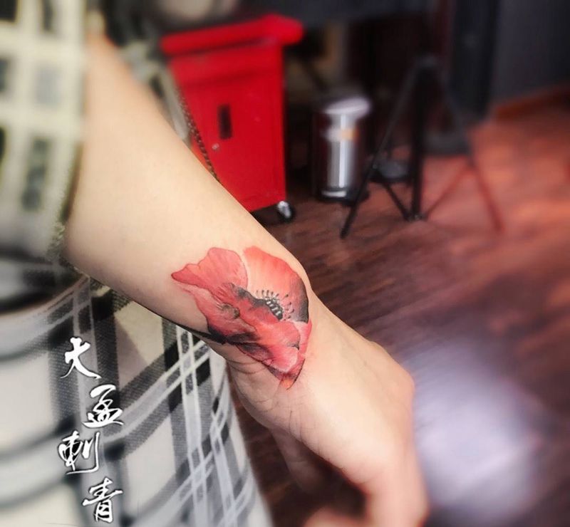 罂粟遮盖疤痕纹身图片_成品纹身图案