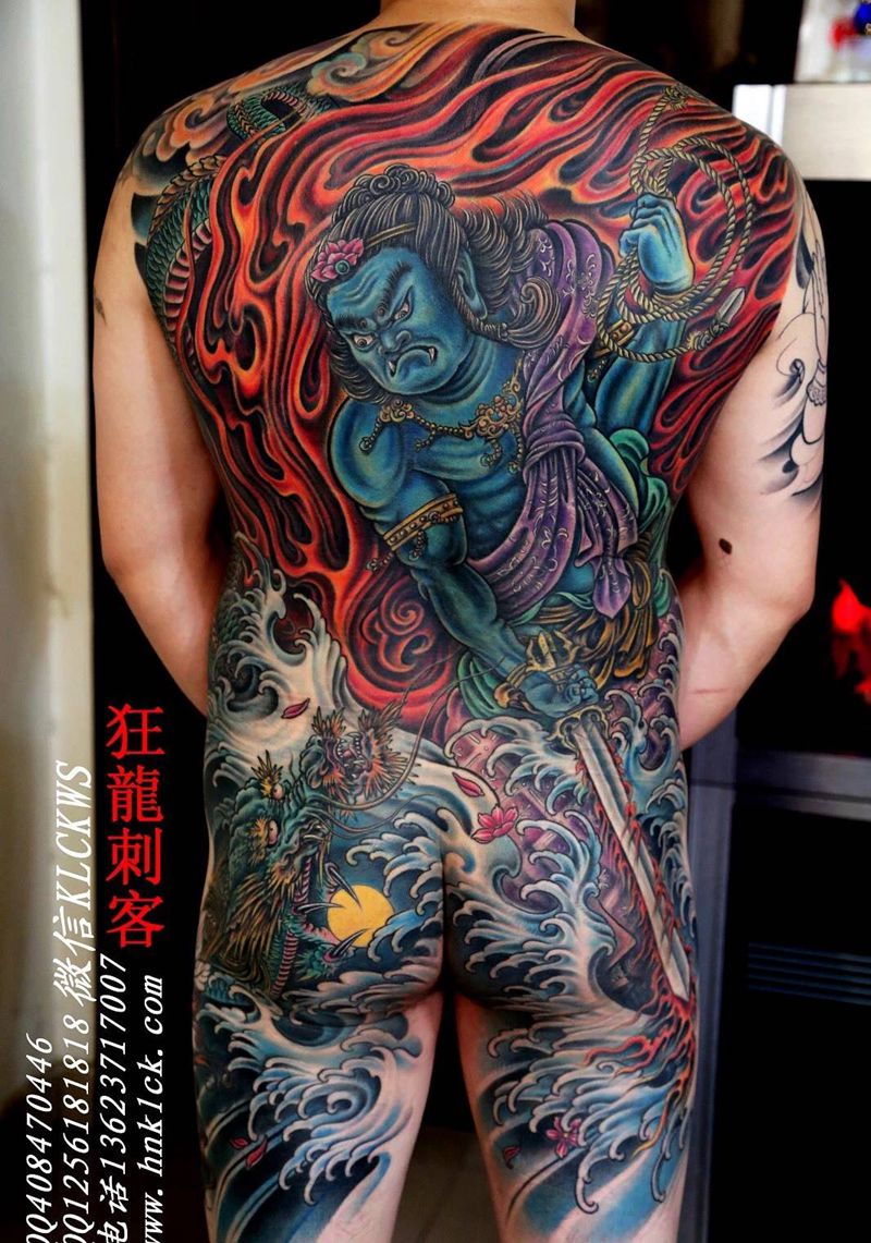 不动明王纹身图片_成品背部臀部传统国画动物人物鬼神宗教原创纹身图案