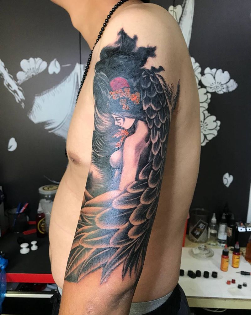 大臂天使纹身图片