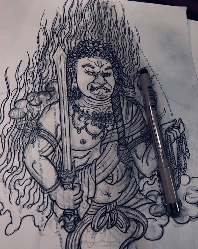 不动明王纹身图片_背部胸部新传统老传统纹身图案