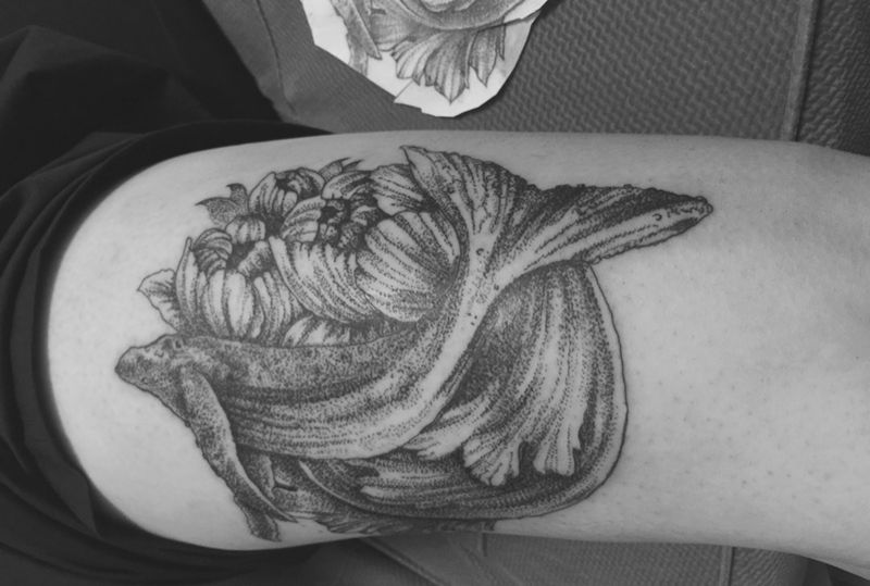 点刺纹身图片_成品腿部清新动物点刺欧美纹身图案