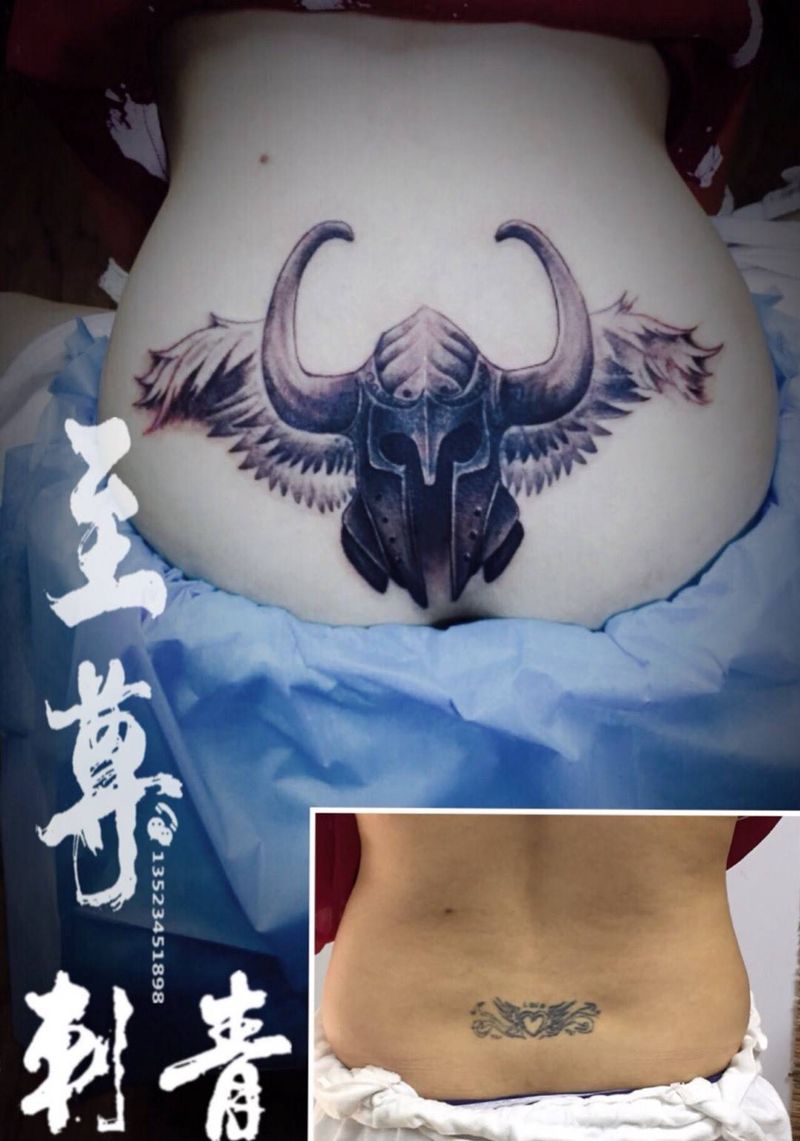 战魂纹身图片_腰部欧美写实纹身图案