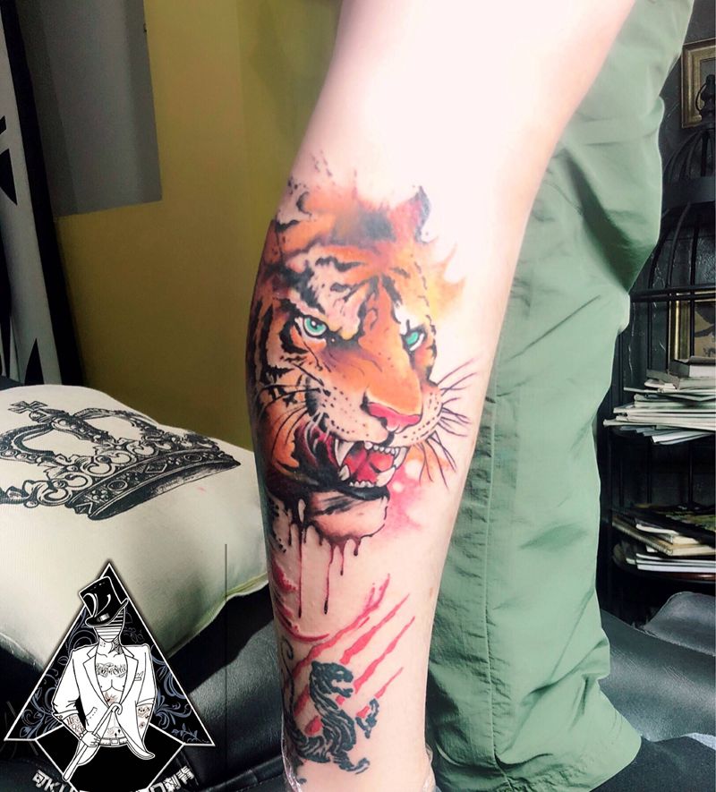 水彩老虎纹身图片