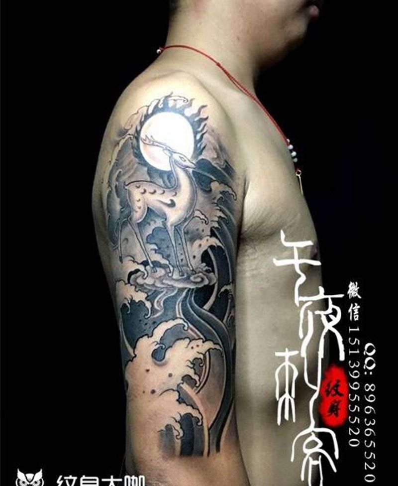 浪臂纹身图片_成品手臂欧美传统习俗动物纹身图案