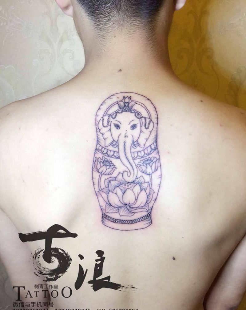 套娃纹身图片_成品手稿胸部背部手臂腿部欧美原创几何动物纹身图案