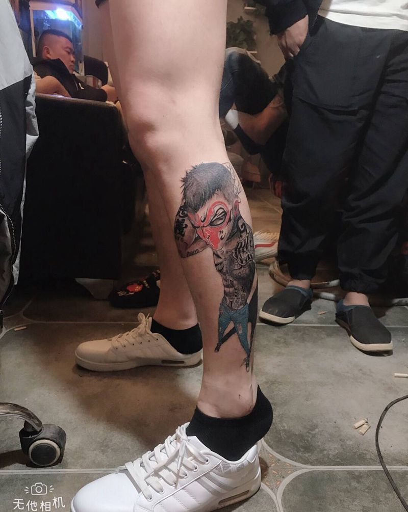 社会猴纹身图片_腿部纹身图案