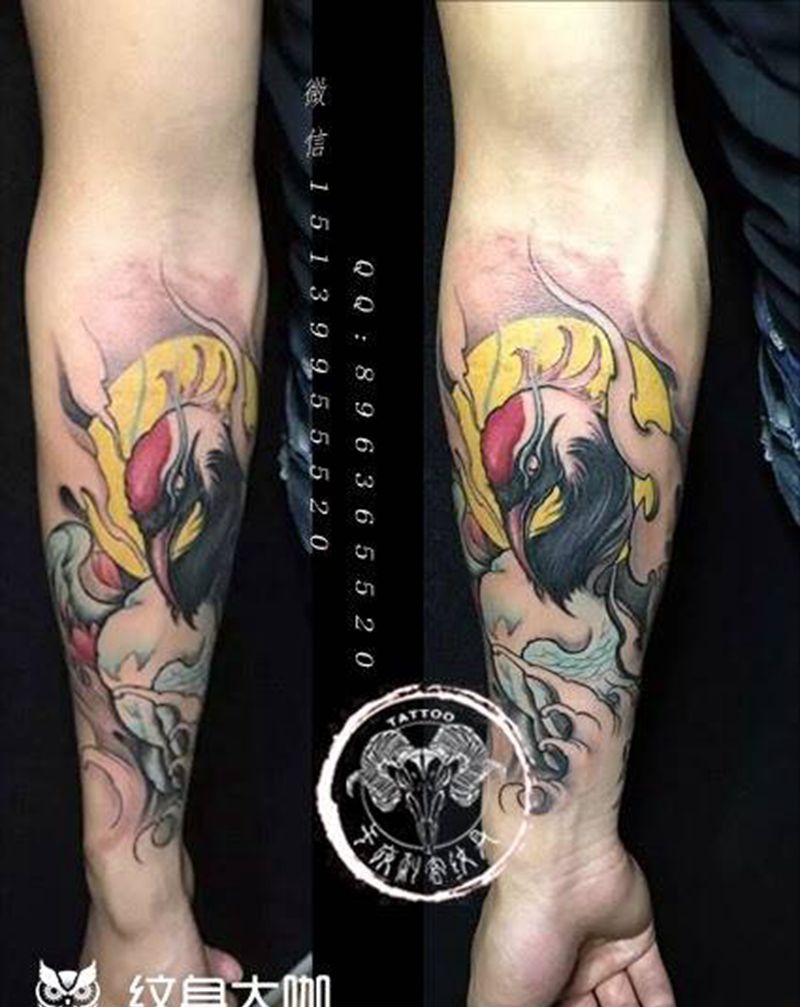 仙鹤纹身图片_成品手臂背部胸部传统清新动物原创字符写实纹身图案