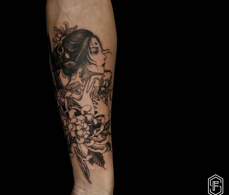 艺伎纹身图片_手臂新传统纹身图案