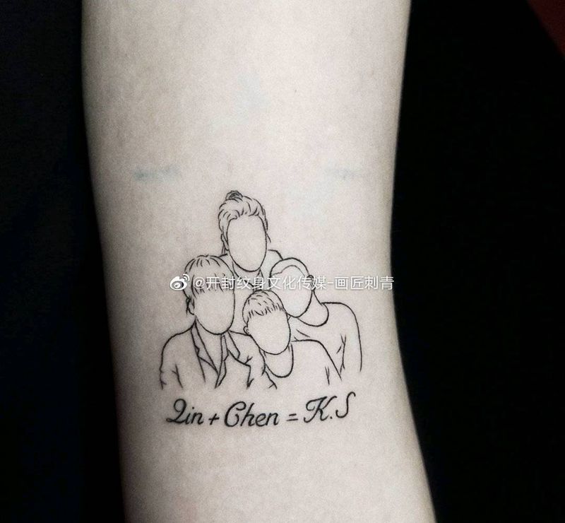 简笔画全家福纹身图片_手臂照片简笔画清新纹身图案