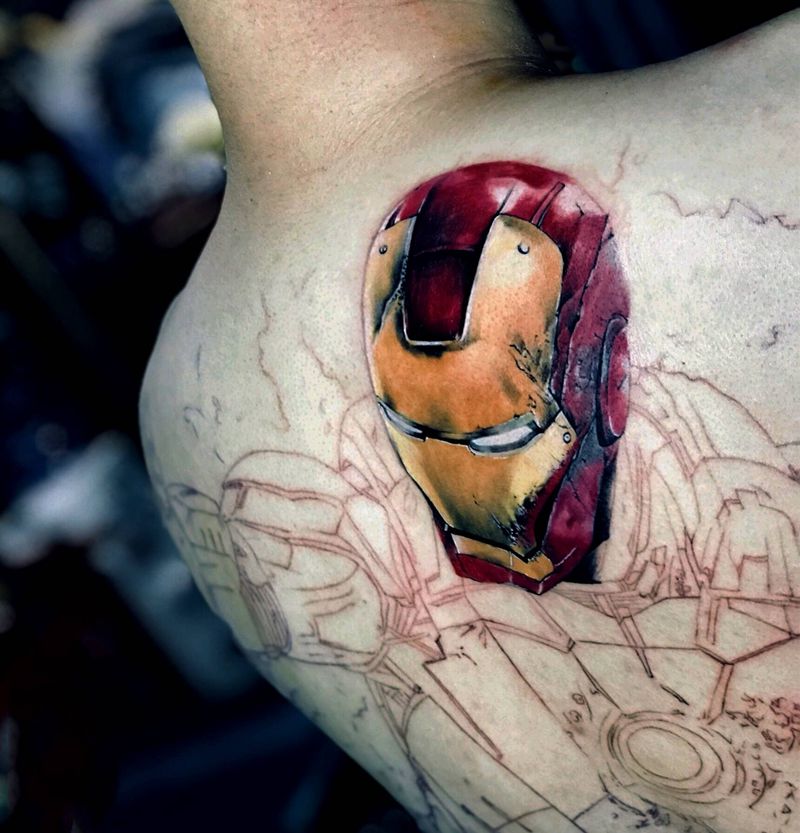 钢铁侠纹身图片_欧美写实纹身图案