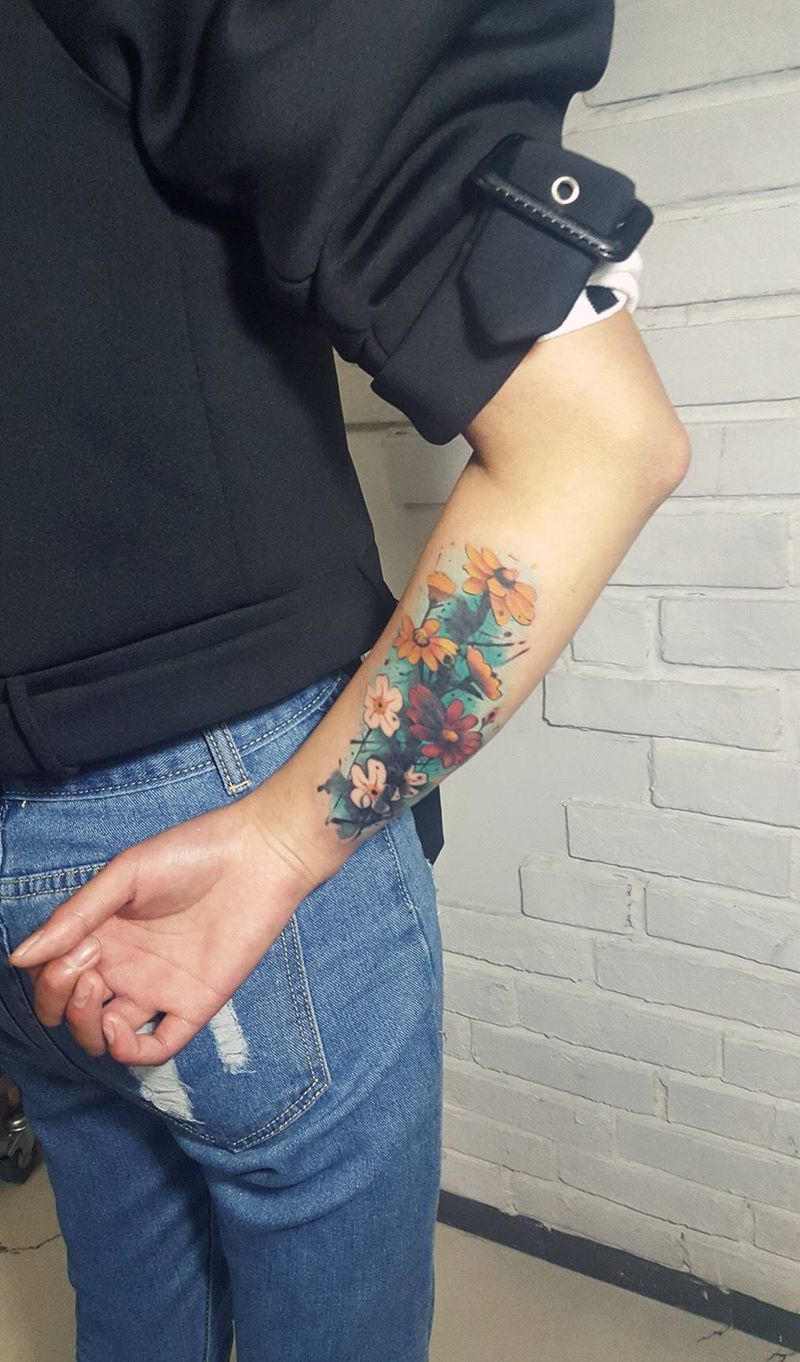 遮盖纹身纹身图片_成品手臂清新植物原创纹身图案